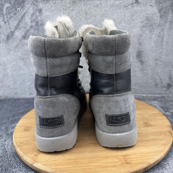UGG Boots Womens Size 8 Gray Black Shearling Lined Lace Up Vibram Arctic Grip - Picture 5 of 11